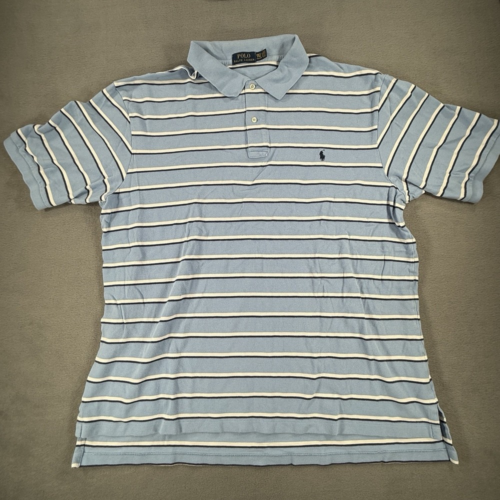 Polo Ralph Lauren Striped Short Sleeve‎ Blue Polo Mens Size 2XLt Tall
